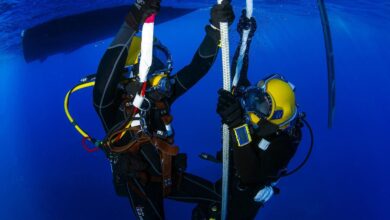 A diver inspecting underwater structures