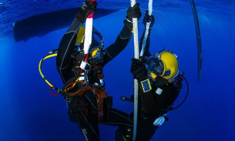 A diver inspecting underwater structures